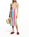 Solid & Striped The Aubrey Textured Stripe Midi-dress In Multi Textured