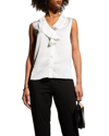 Misook Cascading Lapel Sleeveless Top In White