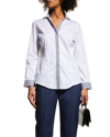Misook Striped-trim Stretch Cotton Shirt In White / Black