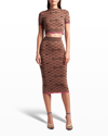 Off-white Check Logo-arrow Knit Midi Pencil Skirt In Brown / Black