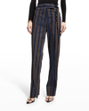 TORY BURCH BELTED HIGH-RISE STRIPED PANTS