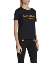 Balmain Button-embellished Metallic Logo T-shirt In Black / Gold