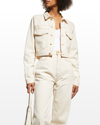 Triarchy Stirrup Organic Cotton Cropped Topstitched Jacket In Off White