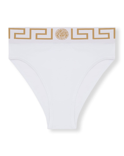 Versace Greca Border High-leg Jersey Briefs In Bianco Ottico