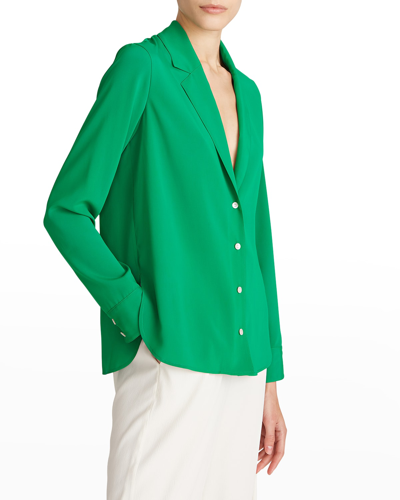 Halston Aria Crepe De Chine Blouse In Jade