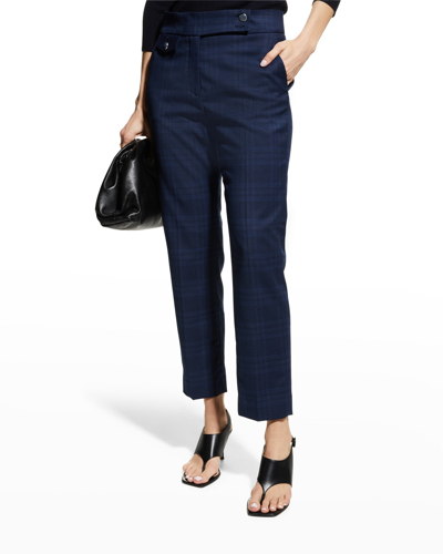 Veronica Beard Renzo Plaid Cropped Straight-leg Trousers In Blue / Navy