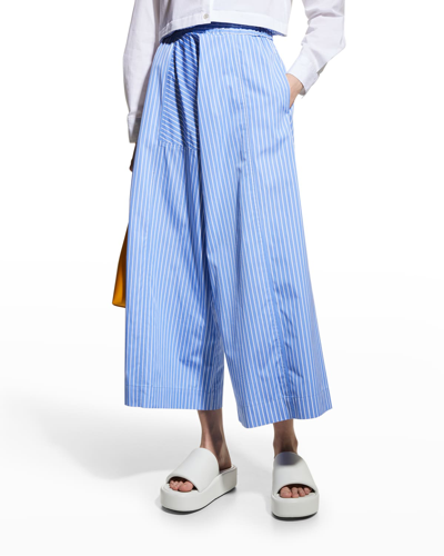 Rosetta Getty Striped Wide-leg Paneled Ankle Pants In Blue / White