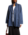 Eskandar Slim A-line Double Stand Collar Jacket With Side Insert (long Length) In Jean Dark
