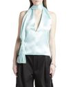 Bottega Veneta Scarf-halter Chintzed Cupro Top In Periwinkle / Blk