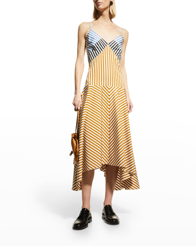 Partow Myla Asymmetric Striped Cotton-poplin Midi Dress In Mustard Stripe