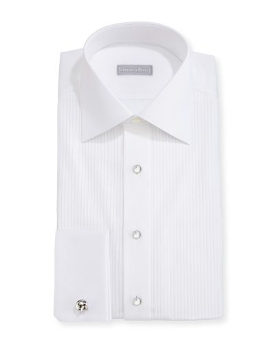 Stefano Ricci Pleated Tuxedo Shirt In White