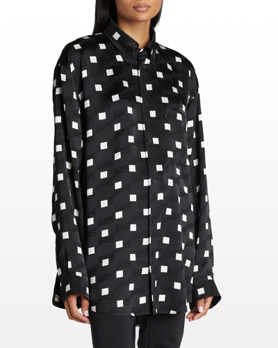 Balenciaga Polka Cube-print Oversized Monogram Jacquard Shirt In Noir / Ecru