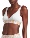Versace White Greca Border Triangle Bralette In Bianco Ottico