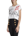 Balmain Slogan-print Cropped T-shirt In White / Black