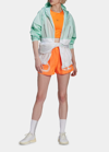 Adidas By Stella Mccartney Colorblock Hooded Windbreaker With Fanny Pack In Frog Green White