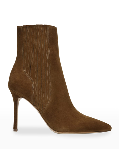Veronica Beard Lisa Suede Stiletto Ankle Booties In Chestnut