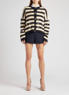 Valentino Stripe Sequin-embellished Rockstud Cardigan In Navy / Gold