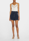 Cinq À Sept Aldi Belted High-rise Stitched Shorts In Navy/ivory