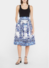 Dolce & Gabbana Tile-print Pleated Poplin Midi Skirt In Natural White