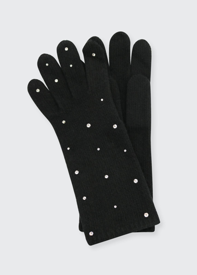 Portolano Jersey-knit Cashmere Gloves With Crystals In Black