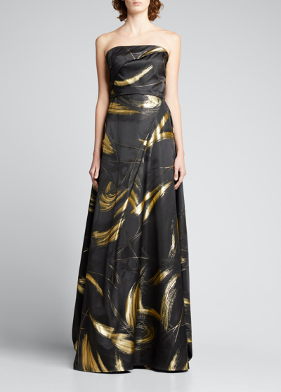 Rene Ruiz Bustier A-line Gown In Black / Gold