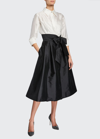 Rickie Freeman For Teri Jon Two-tone 3/4-sleeve Taffeta Shirtdress In Black / White