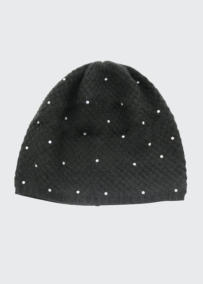 Portolano Honeycomb-knit Cashmere Beanie With Crystals In Black