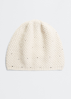 Portolano Honeycomb-knit Cashmere Beanie With Crystals In Yogi Ivory