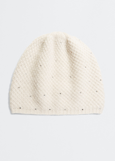 Portolano Honeycomb-knit Cashmere Beanie With Crystals In Yogi Ivory