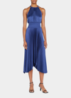 A.l.c Renzo Ii Satin Pleated High-neck Midi Dress In Riviera
