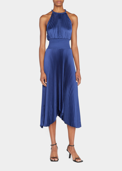 A.L.C RENZO II SATIN PLEATED HIGH-NECK MIDI DRESS