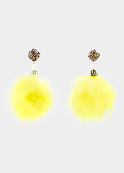Ranjana Khan Feather Pom Pom Earrings In Yellow