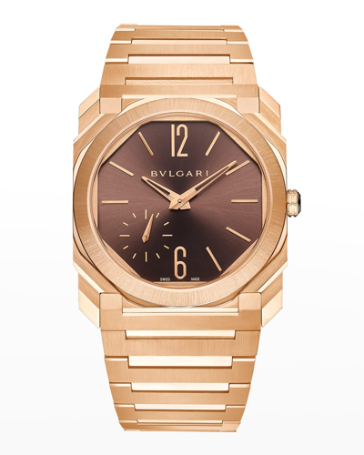 Bvlgari Men's 40mm Rose Gold Octo Finissimo Automatic Bracelet Watch, Brown