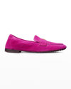 Tory Burch Round-toe Suede Ballet Loafers In Fucshia/ Fucshia
