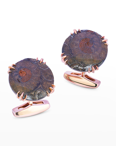 Tateossian Men's Ammonite Fossil Cufflinks In Rose Gold