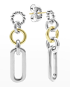 Lagos Sterling Silver And 18k Signature Caviar 3-part Circles And Oval Drop Earrings In Silver