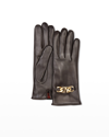 Valentino Garavani Vlogo Chain Leather Gloves In Light Brown