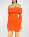 Isabel Marant Aria Off-the-shoulder Brushed-knit Mini Dress In Orange