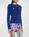 Isabel Marant Alford Cutout Layered Fuzzy Knit Sweater In Electric Blue
