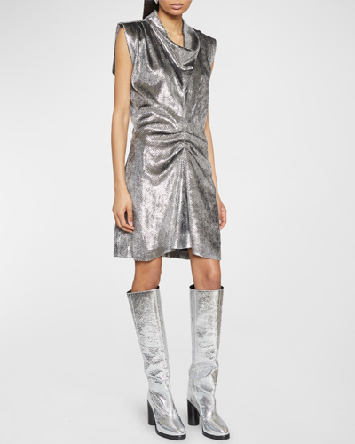 Isabel Marant Rosemaya Cowl-neck Metallic Snake-skin Jacquard Dress In Grey
