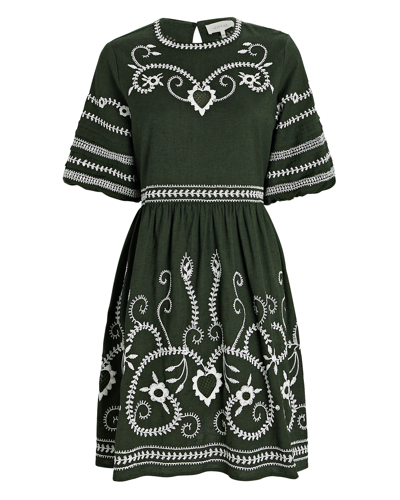The Great The Peninsula Embroidered Cotton And Linen-blend Mini Dress In  Multi | ModeSens