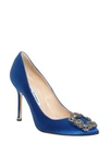 Manolo Blahnik Hangisi Pointed Toe Pump In Blue Satin