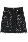 Dolce & Gabbana Studded Denim Mini Skirt In Black