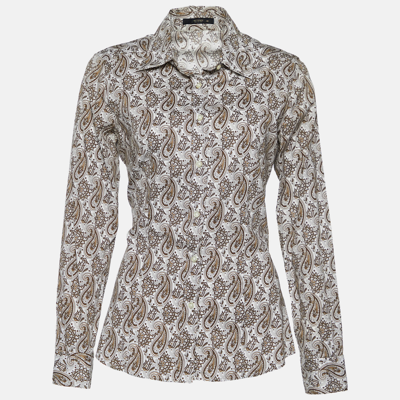 Pre-owned Etro Brown & White Paisley Print Stretch Cotton Shirt M