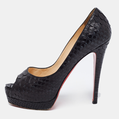 Pre-owned Christian Louboutin Black Python Altadama Peep-toe Platform Pumps Size 38