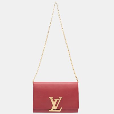Pre-owned Louis Vuitton Red Calfskin Leather Chain Louise Gm Bag