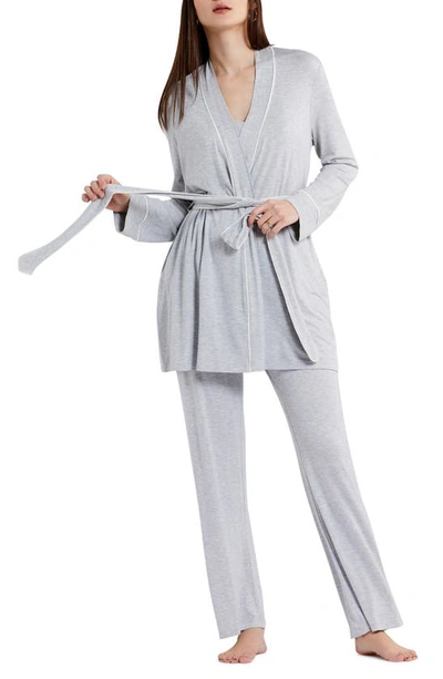 A Pea In The Pod Maternity Nursing Pajama Set - Pants, Rope, Adjustable Tank In Heather Gray