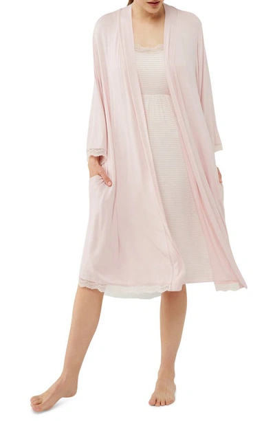 A Pea In The Pod Nightgown & Robe Maternity/nursing Set In Pink White Stripe