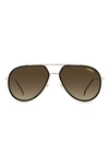 Carrera Eyewear 58mm Polarized Aviator Sunglasses In Black Gold / Brown Gradient