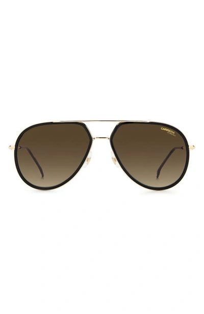 Carrera Eyewear 58mm Polarized Aviator Sunglasses In Black Gold / Brown Gradient